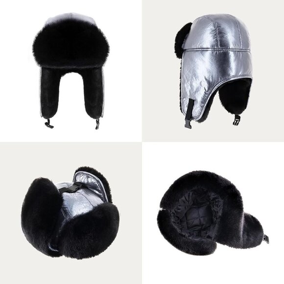 Unisex Metallic SilverStylish Cozy Cold Weather Headwear Warm Winter Trapper Hat main image 4